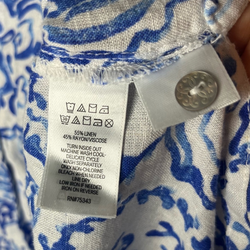 Caroline Constas European Blue White Short Cap Sleeve Boxy Fit Button Down Shirt - Picture 4 of 5